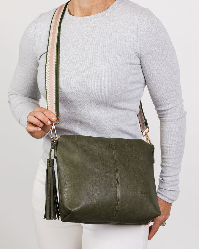 KHAKI STRIPE DAISY BAG