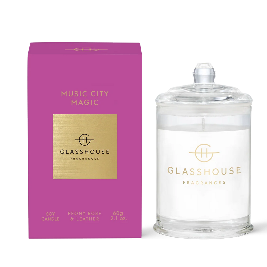 Glasshouse Candle and packaging on a white background