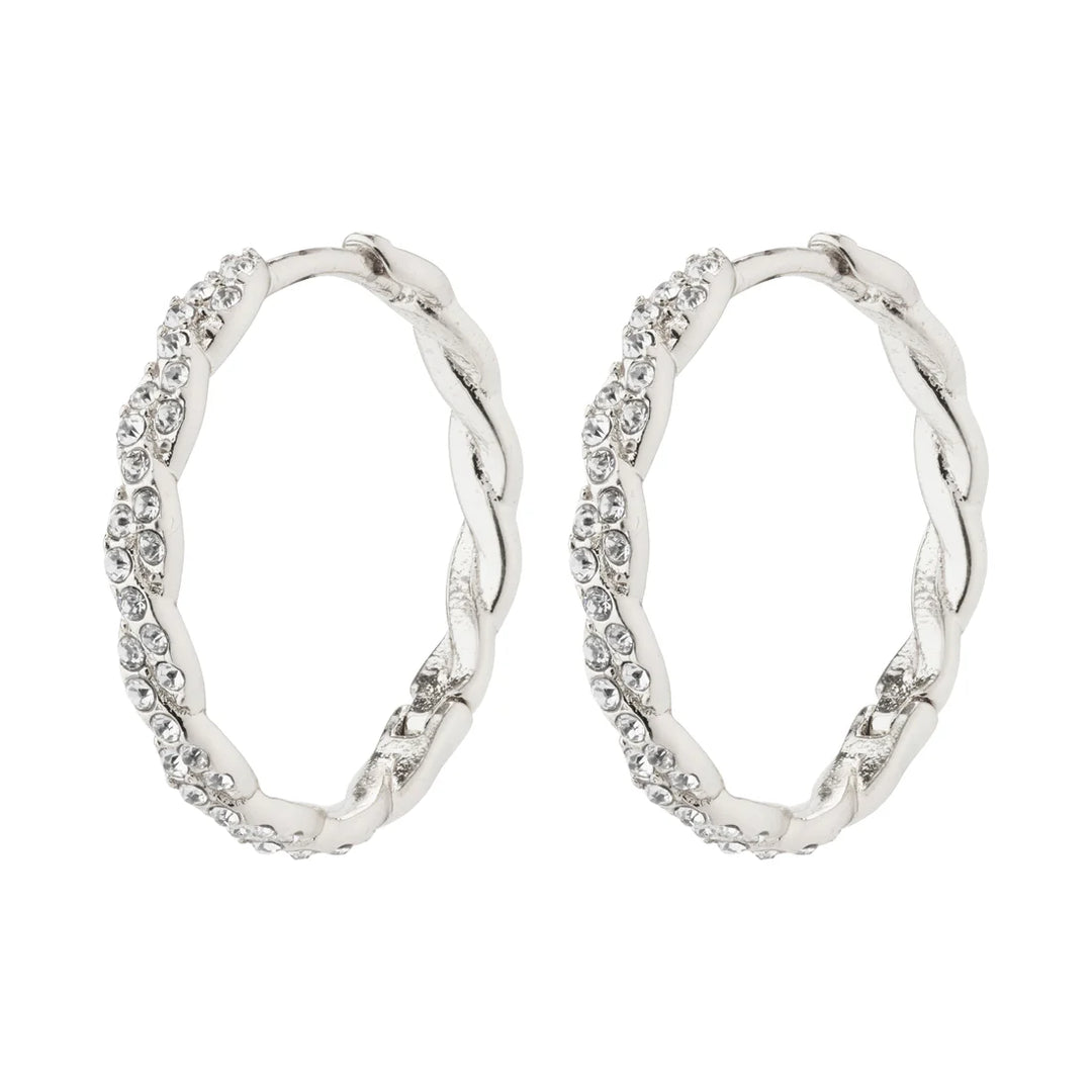 EZO TWIRLED CRYSTAL HOOP EARRINGS