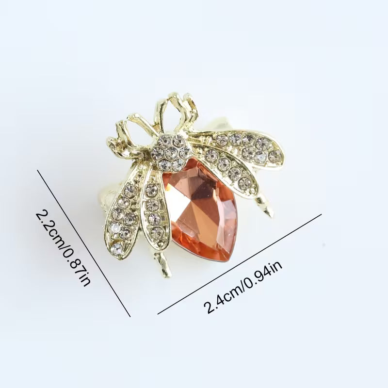 Peach and Gold-Tone Rhinestone Bee Brooch