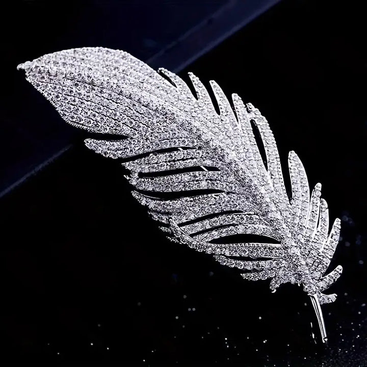 RHINESTONE FEATHER BROOCH