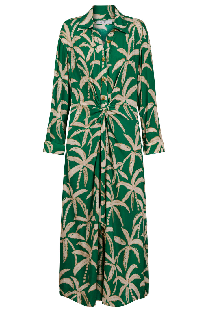 Haven Palm Green Congo Midi Shirt Dress