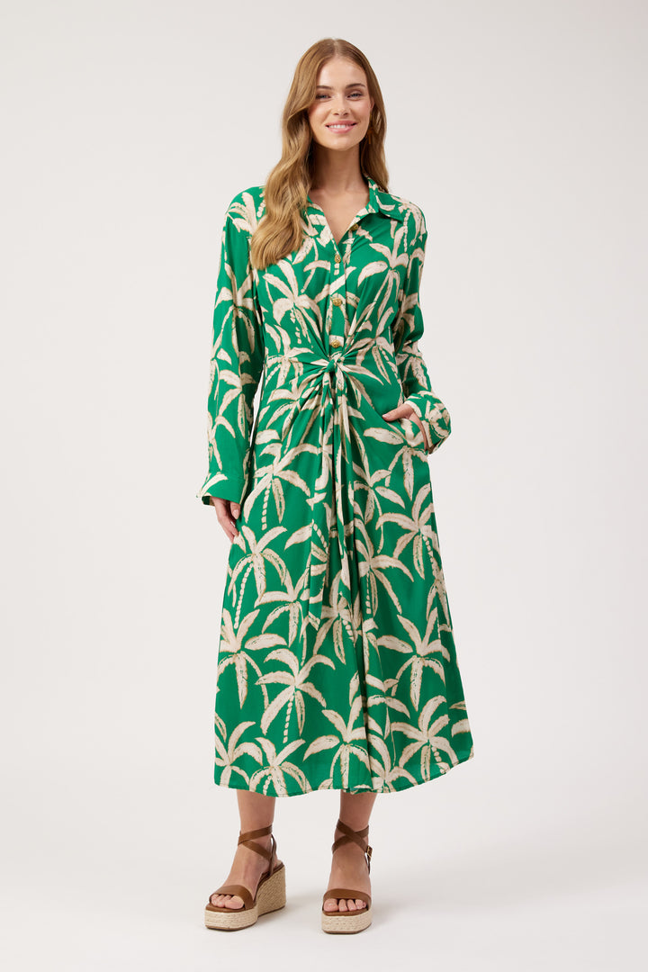 Haven Palm Green Congo Midi Shirt Dress