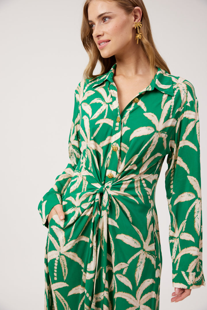 Haven Palm Green Congo Midi Shirt Dress