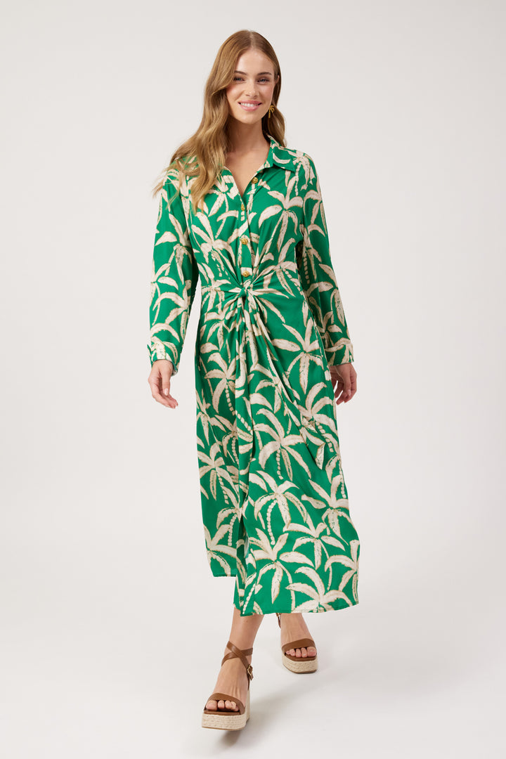 Haven Palm Green Congo Midi Shirt Dress