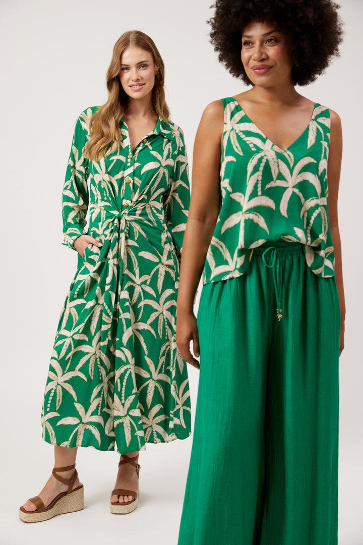 Haven Palm Green Congo Midi Shirt Dress