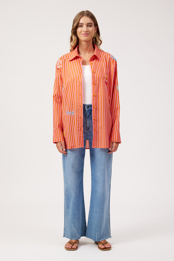 Haven Pink Stripe Mykonos Embroidered Shirt