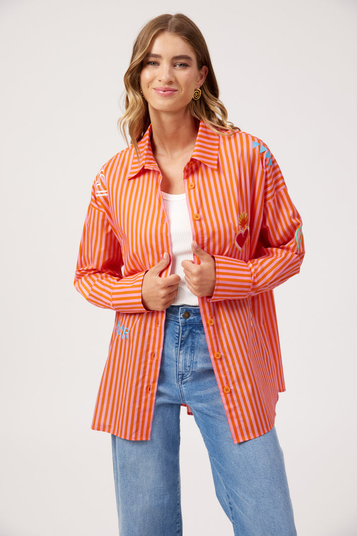 Haven Pink Stripe Mykonos Embroidered Shirt