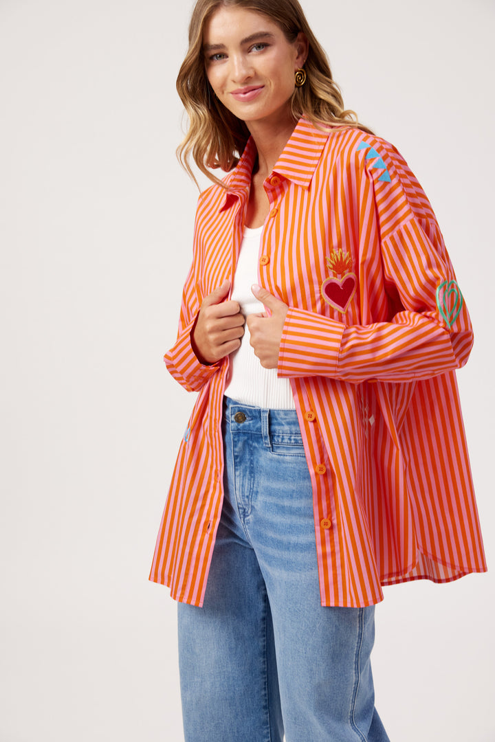 Haven Pink Stripe Mykonos Embroidered Shirt