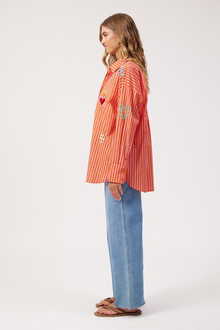Haven Pink Stripe Mykonos Embroidered Shirt