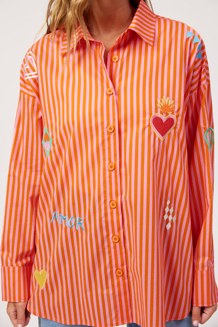 Haven Pink Stripe Mykonos Embroidered Shirt