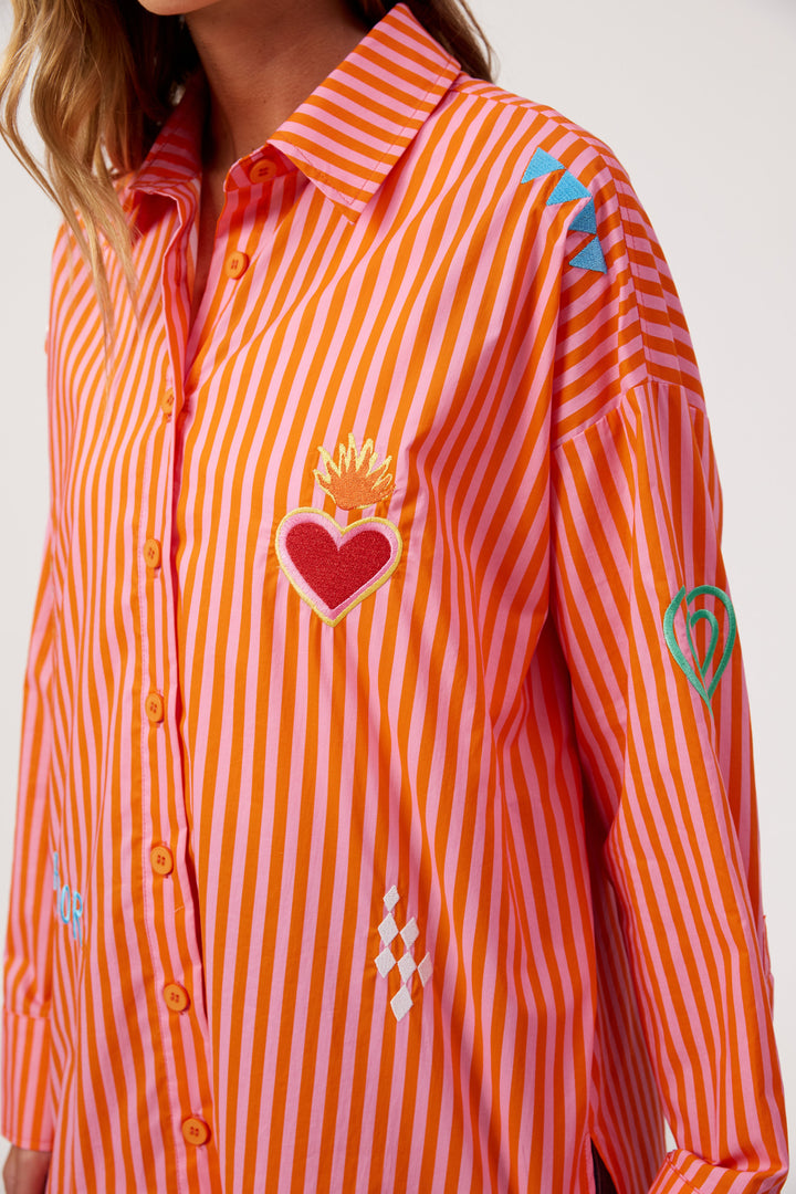 Haven Pink Stripe Mykonos Embroidered Shirt