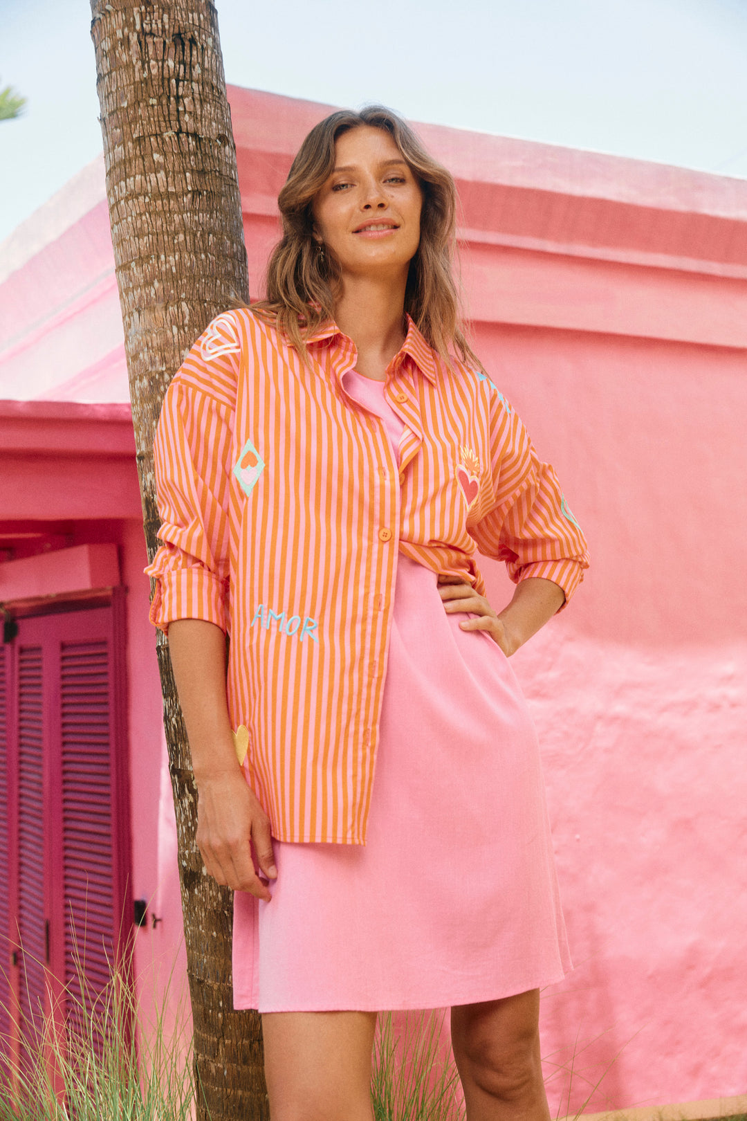 Haven Pink Stripe Mykonos Embroidered Shirt