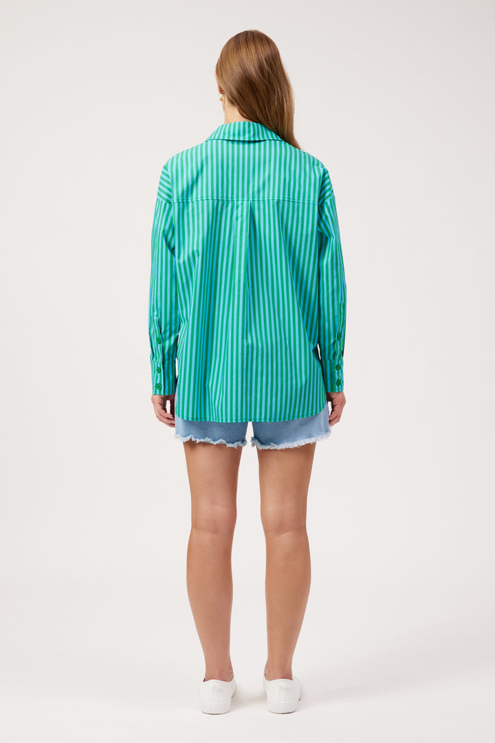 Haven Green Stripe Mykonos Embroidered Shirt