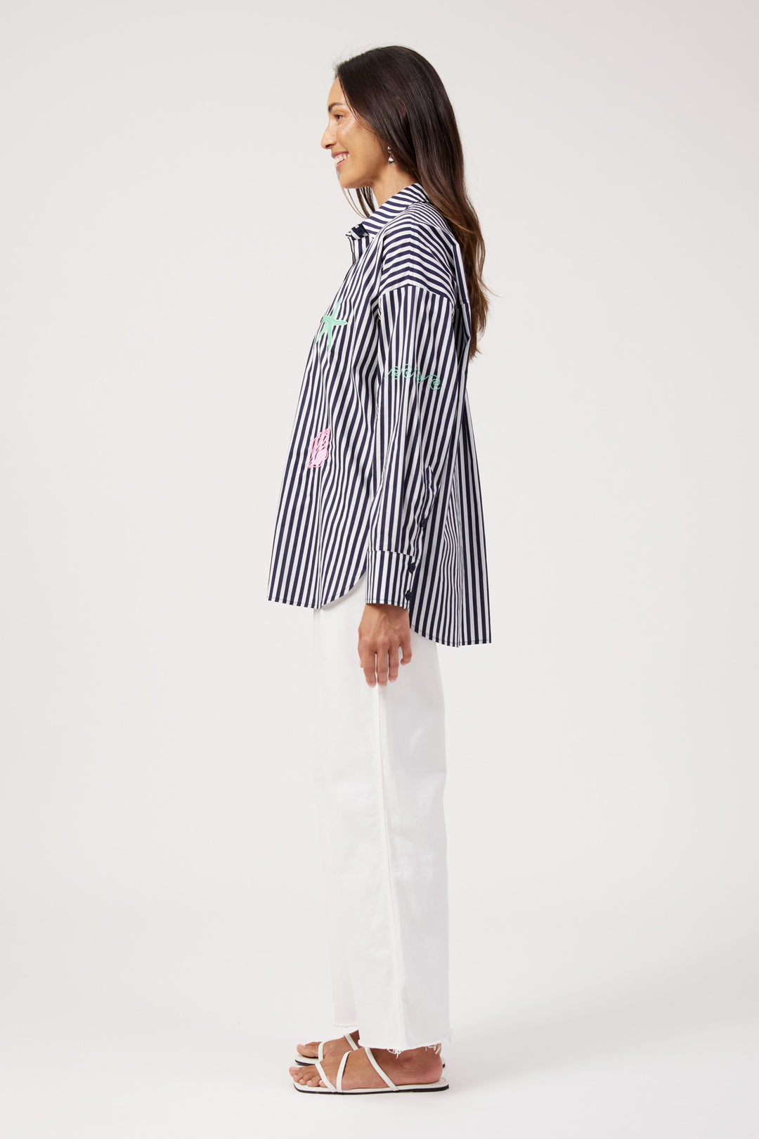 Haven Navy & White Stripe Mykonos Embroidered Shirt