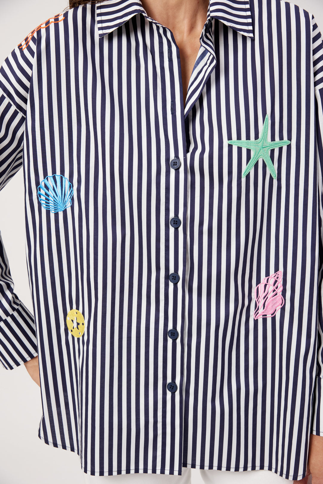 Haven Navy & White Stripe Mykonos Embroidered Shirt