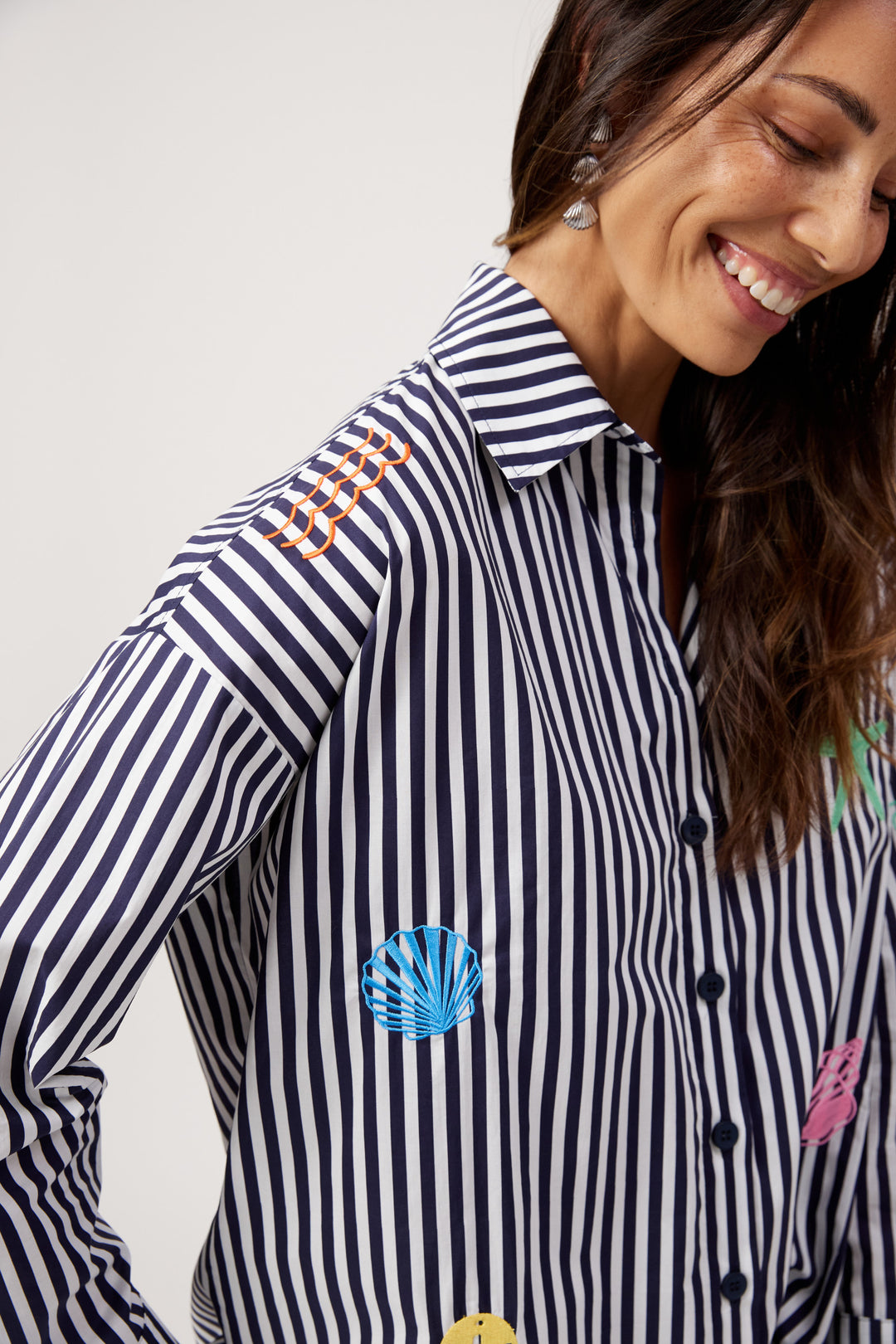 Haven Navy & White Stripe Mykonos Embroidered Shirt