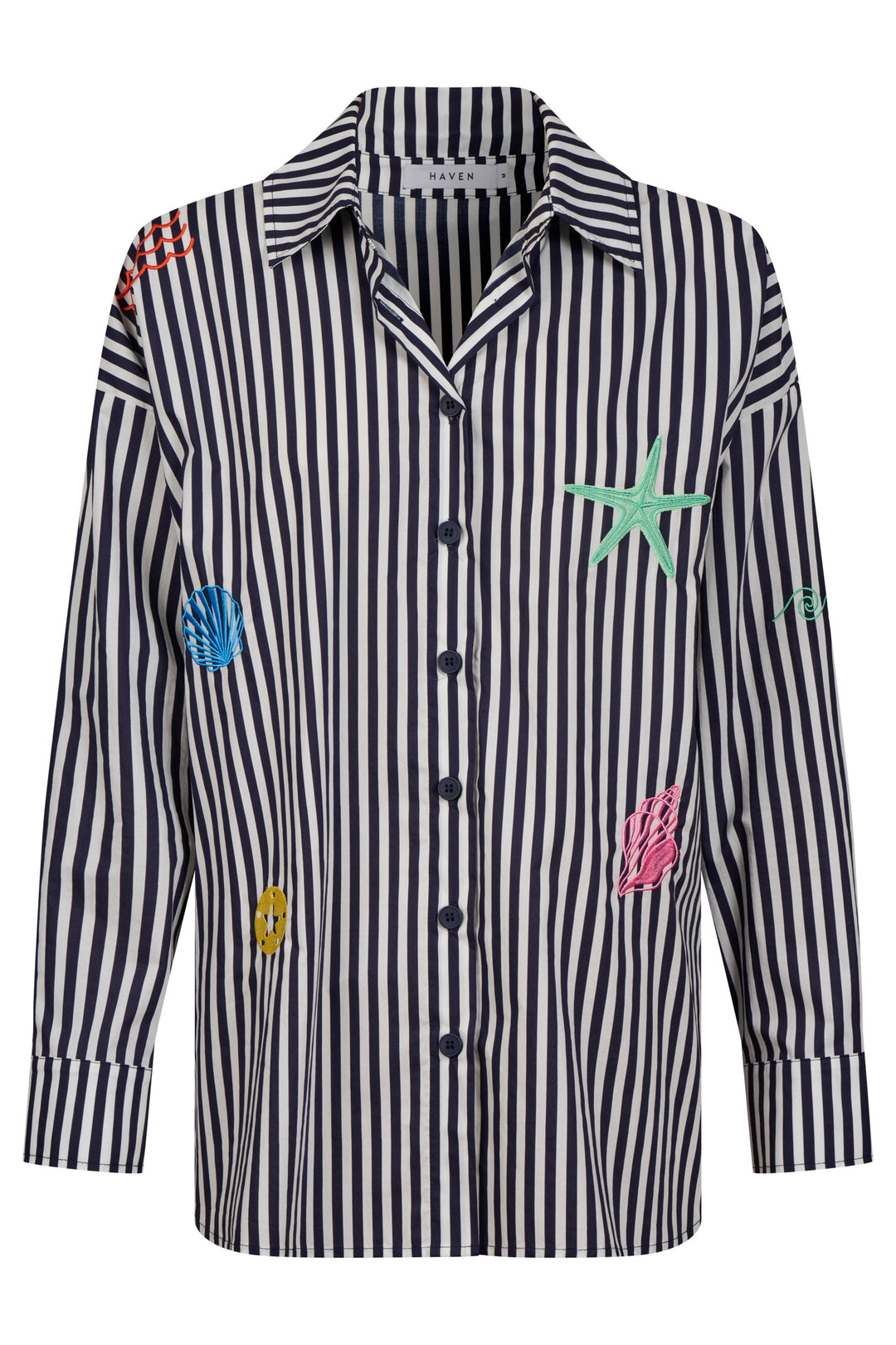 Haven Navy & White Stripe Mykonos Embroidered Shirt