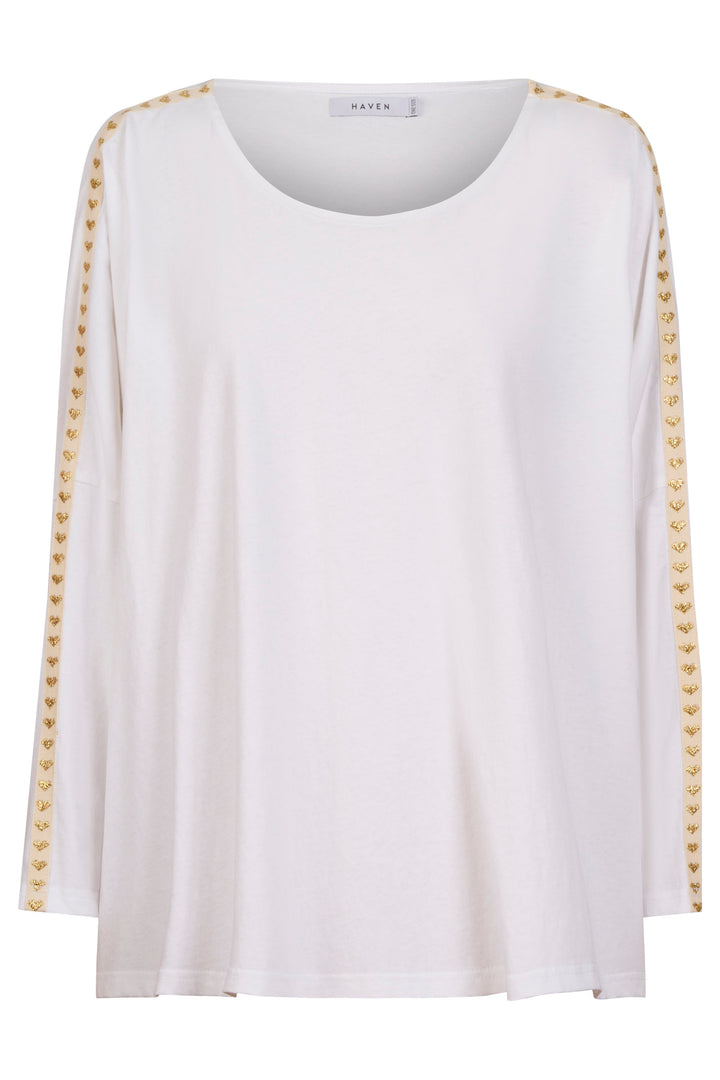 Haven White & Gold Heart Elba Heart Long Sleeve Tee