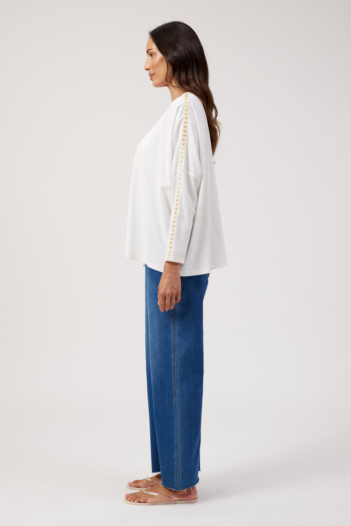Haven White & Gold Heart Elba Heart Long Sleeve Tee