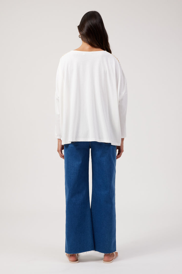 Haven White & Gold Heart Elba Heart Long Sleeve Tee