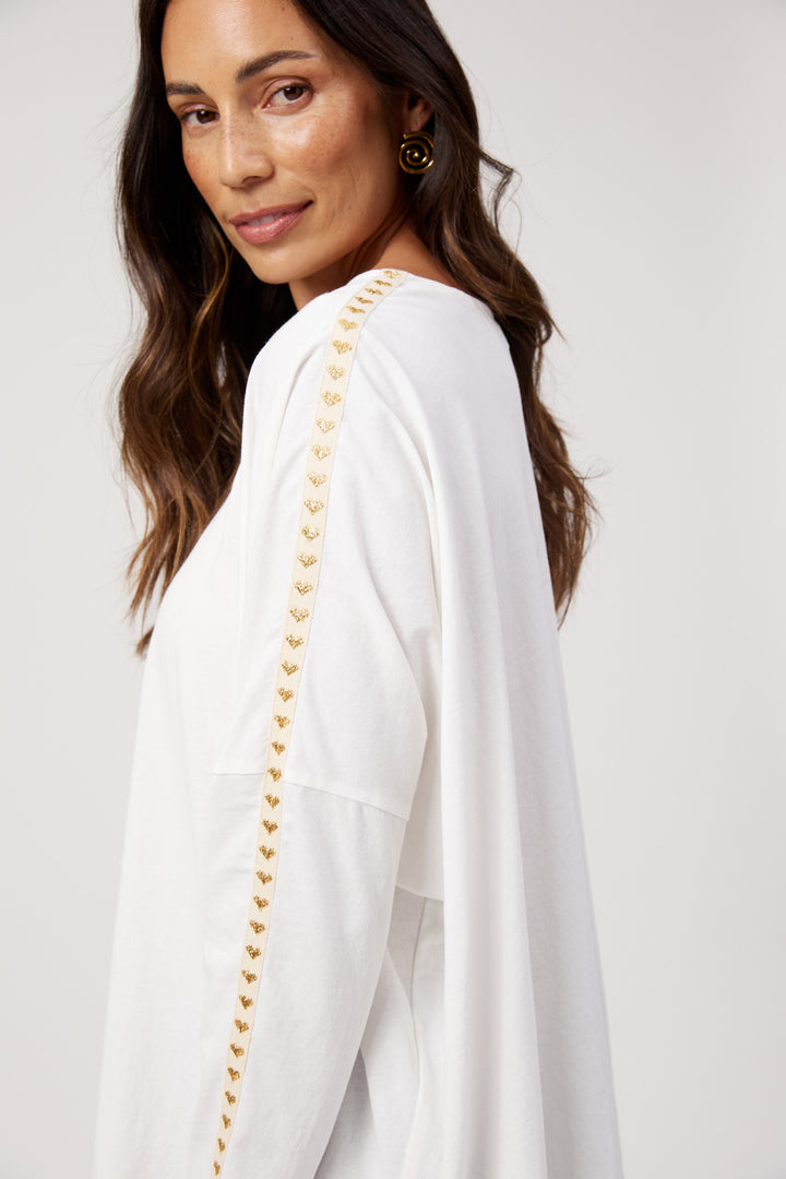 Haven White & Gold Heart Elba Heart Long Sleeve Tee