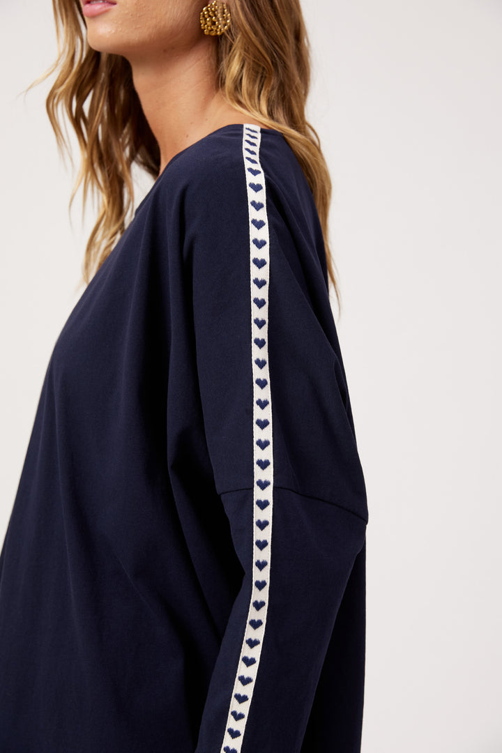 Haven Navy Heart Elba Heart Long Sleeve Tee