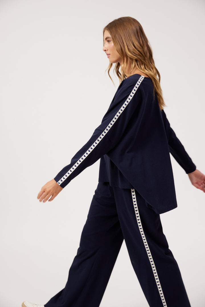 Haven Navy Heart Elba Heart Long Sleeve Tee
