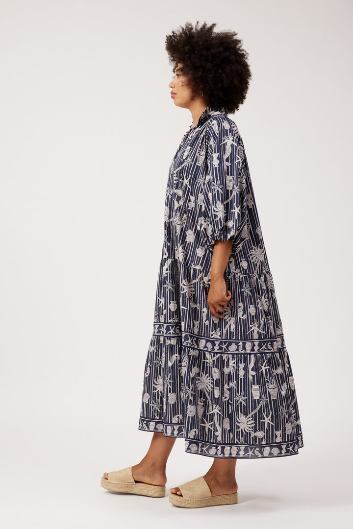 Haven Sea Blue Crete Tiered Dress