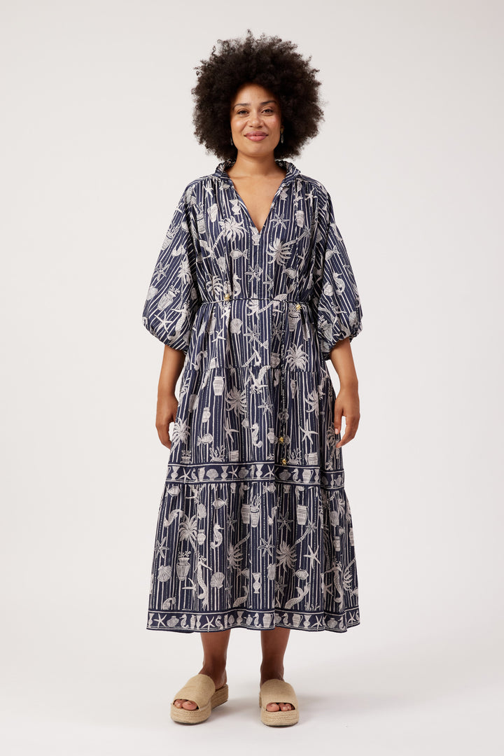 Haven Sea Blue Crete Tiered Dress