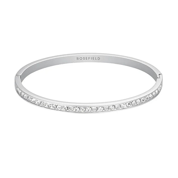 Silver bangle with small stones on a white background