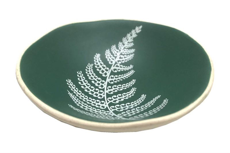 Jo Luping White Fern on Green 7cm Porcelain Bowl