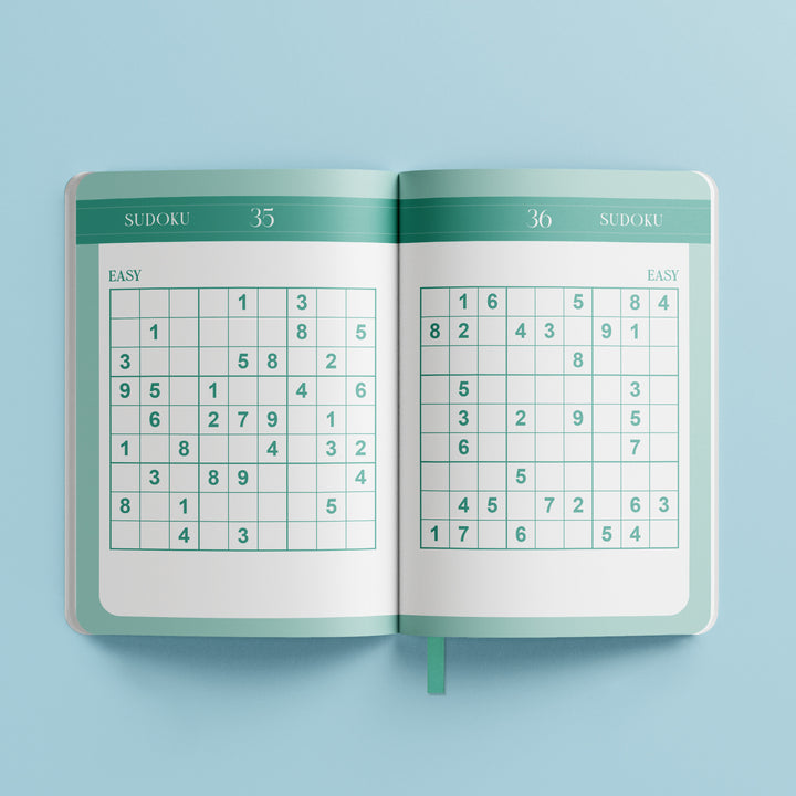 Hinkler Faux Leather Sudoku Puzzle Book in sage green - view 3