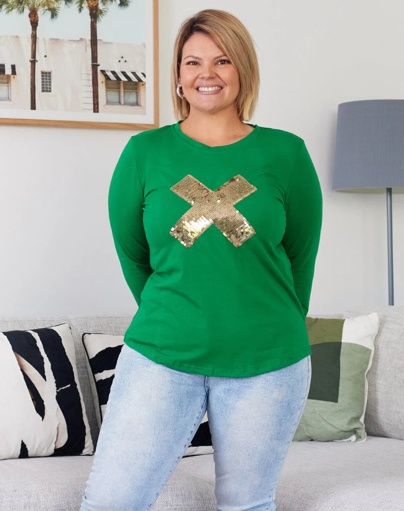 GREEN GOLD SEQUIN TEE