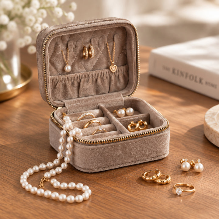 Antler Taupe Velvet Jewellery Travel Box