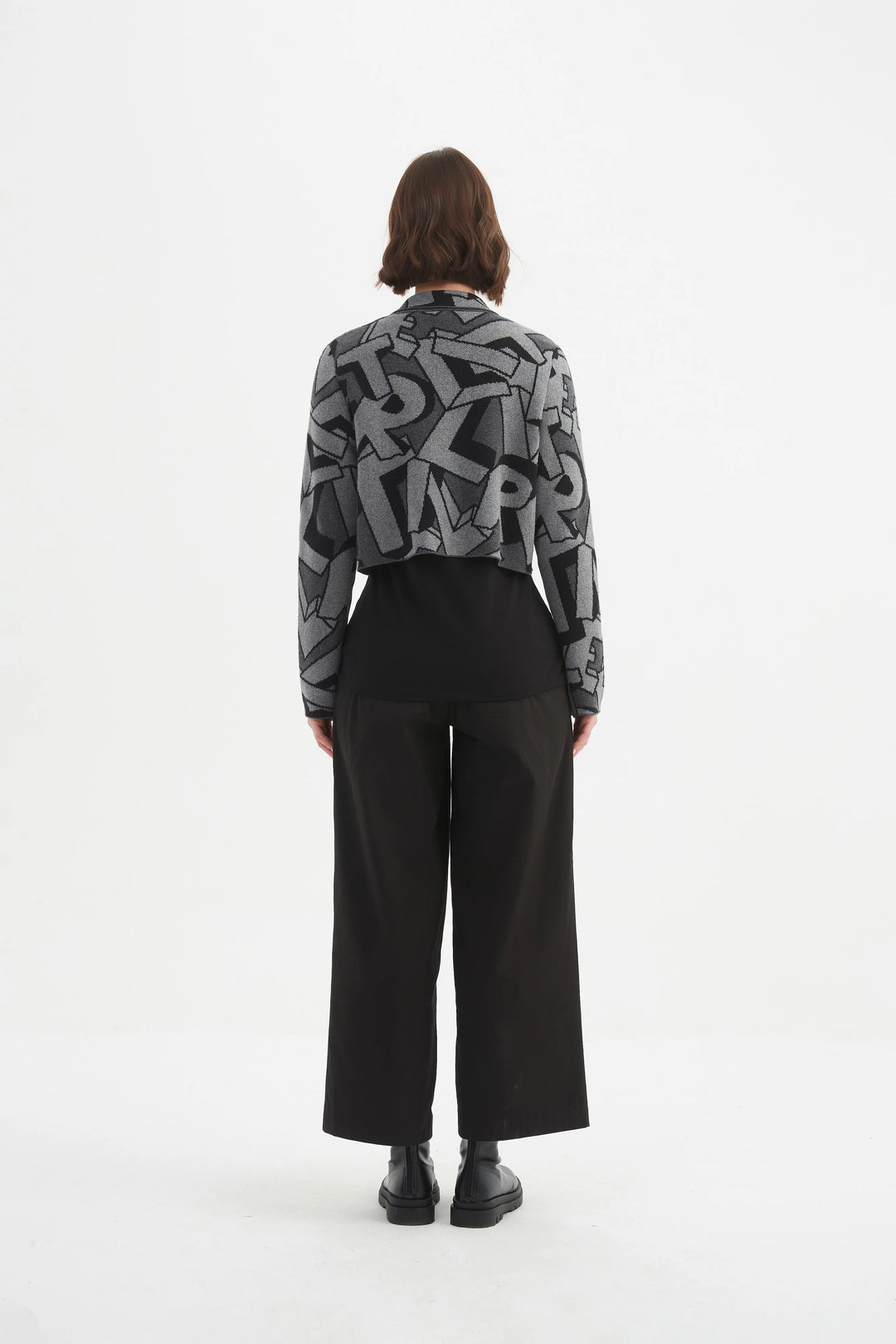 GREY BLOCK LETTER CARDIGAN