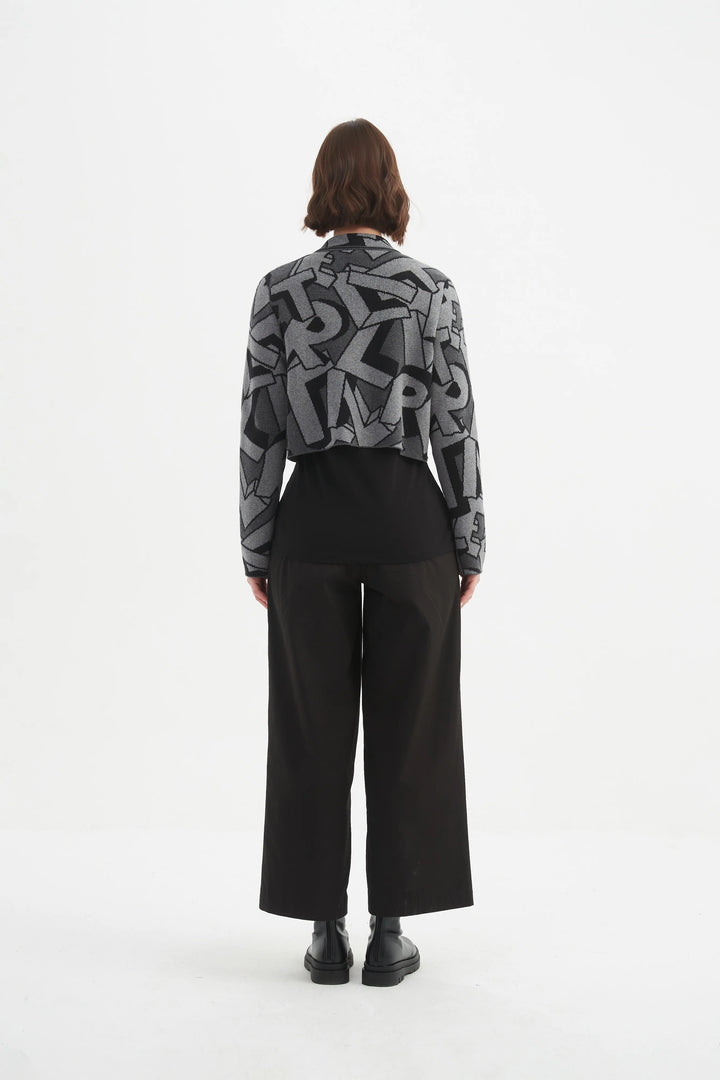 GREY BLOCK LETTER CARDIGAN