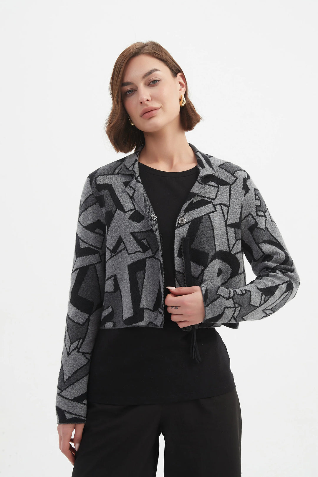 GREY BLOCK LETTER CARDIGAN