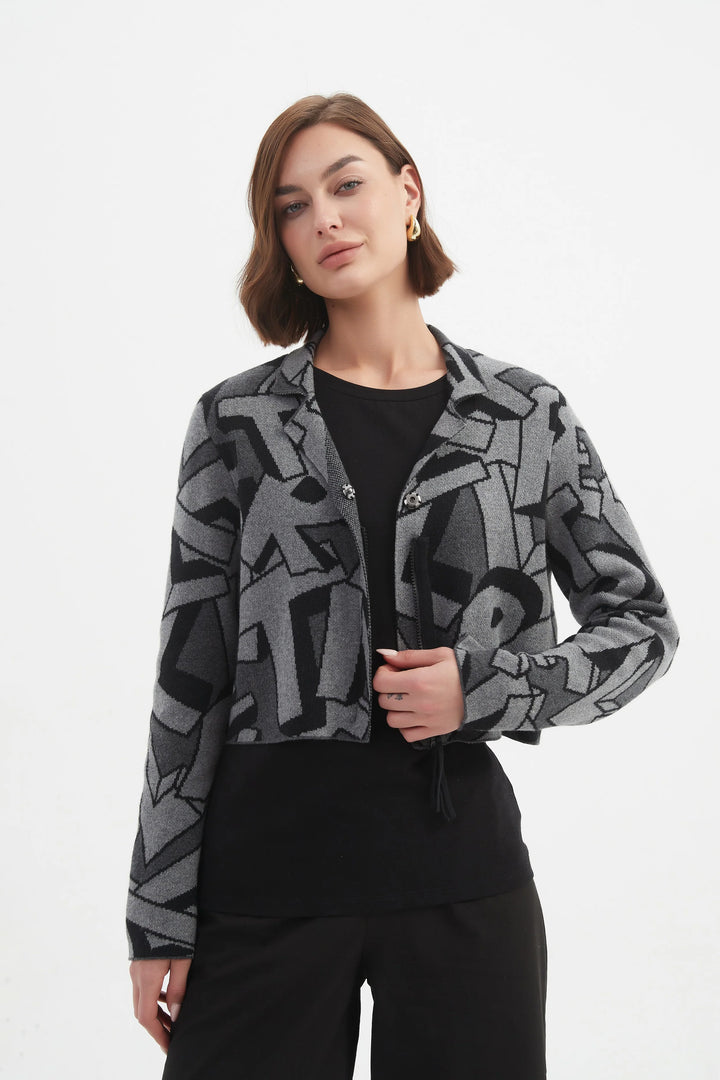 GREY BLOCK LETTER CARDIGAN