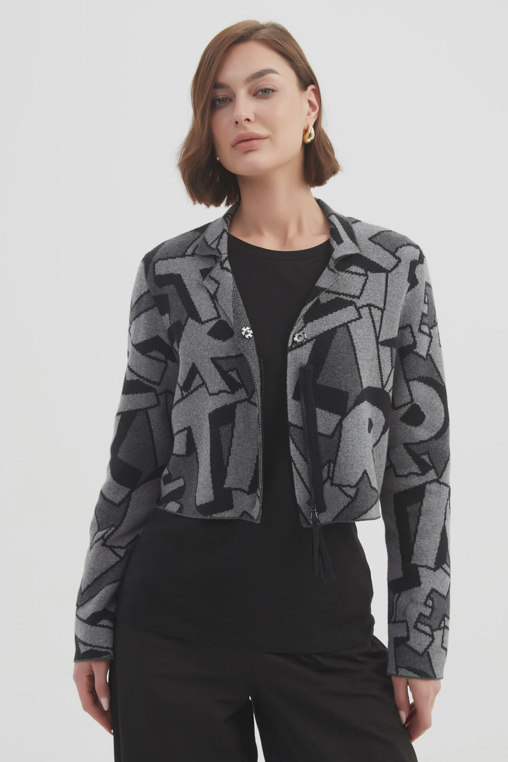 GREY BLOCK LETTER CARDIGAN