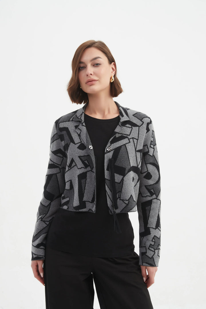 GREY BLOCK LETTER CARDIGAN