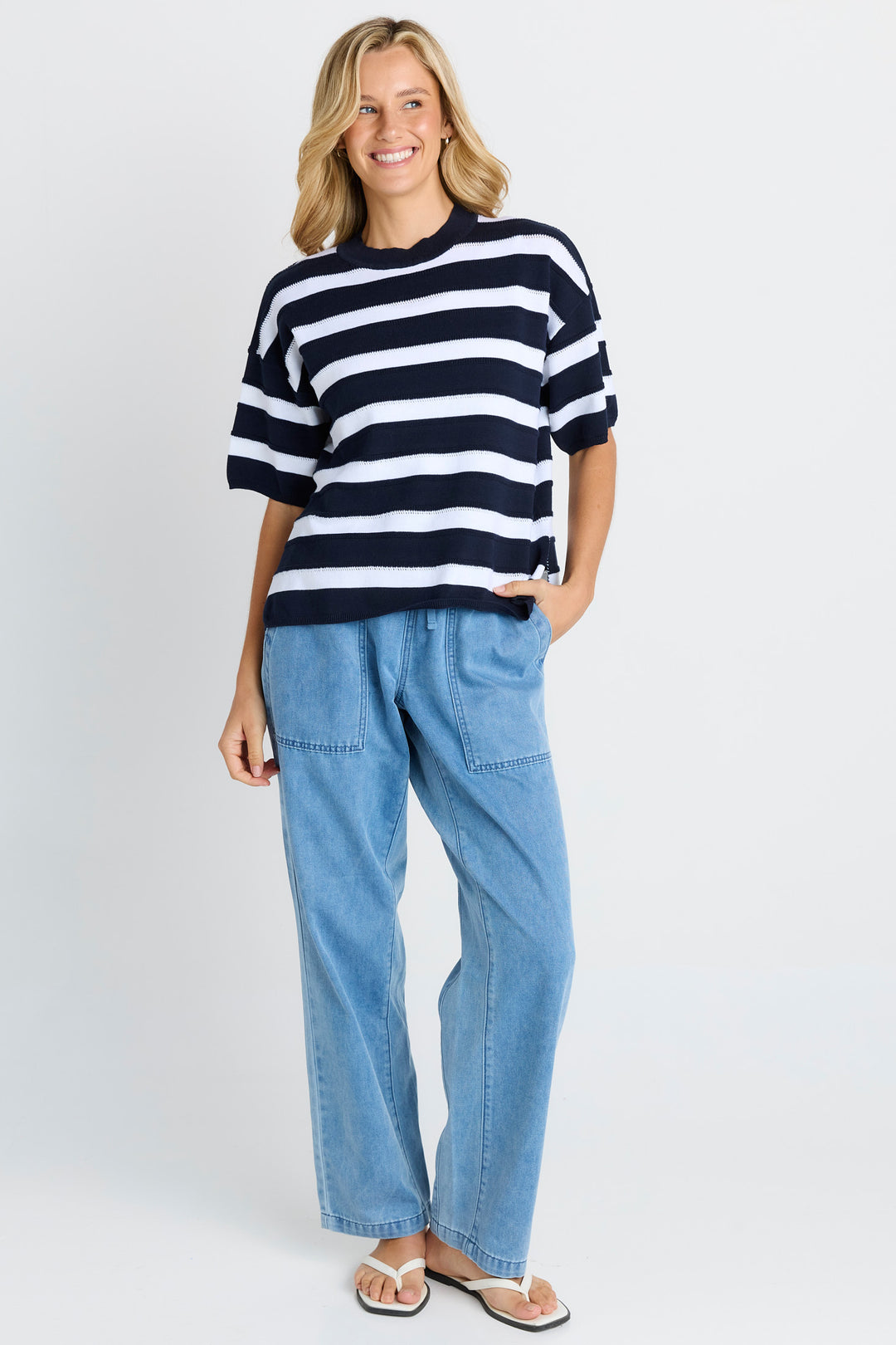 Betty Basics Navy Stripe Libby Boxy Top