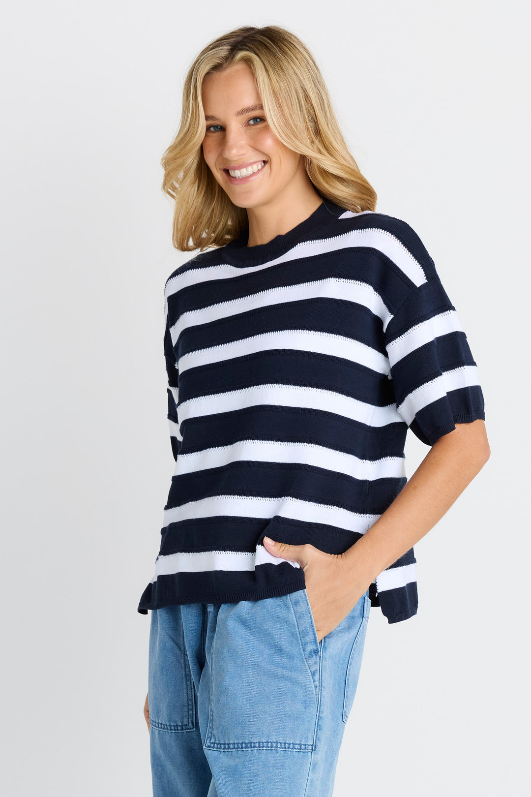 Betty Basics Navy Stripe Libby Boxy Top