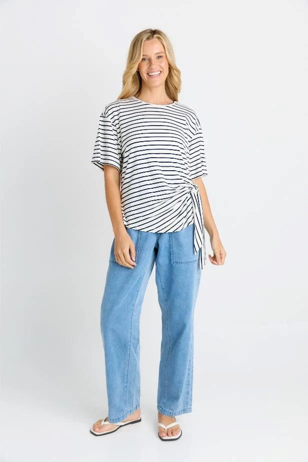 Betty Basics Black & White Striped Knot Tee