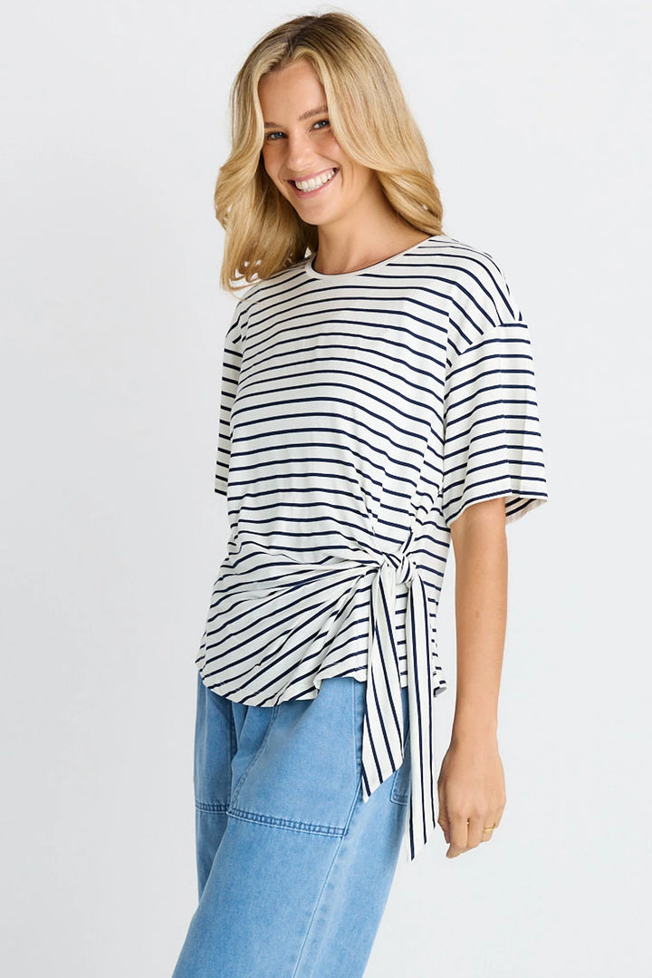 Betty Basics Black & White Striped Knot Tee