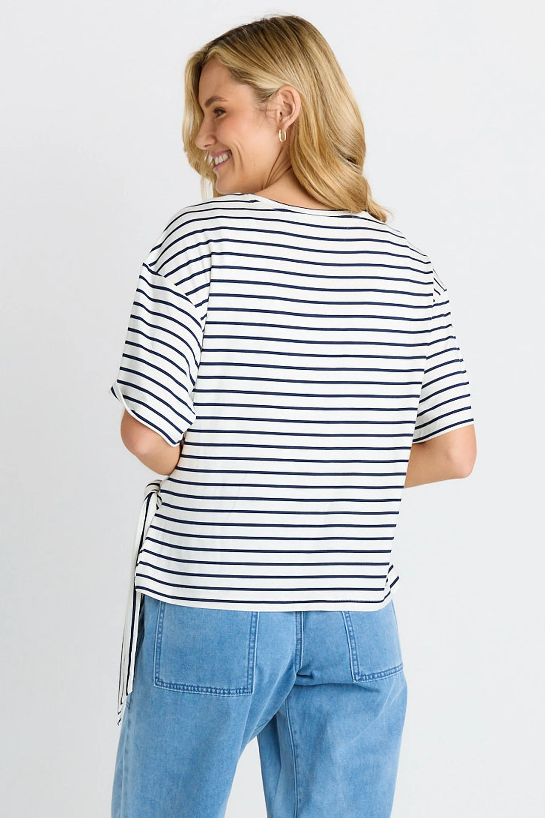 Betty Basics Black & White Striped Knot Tee