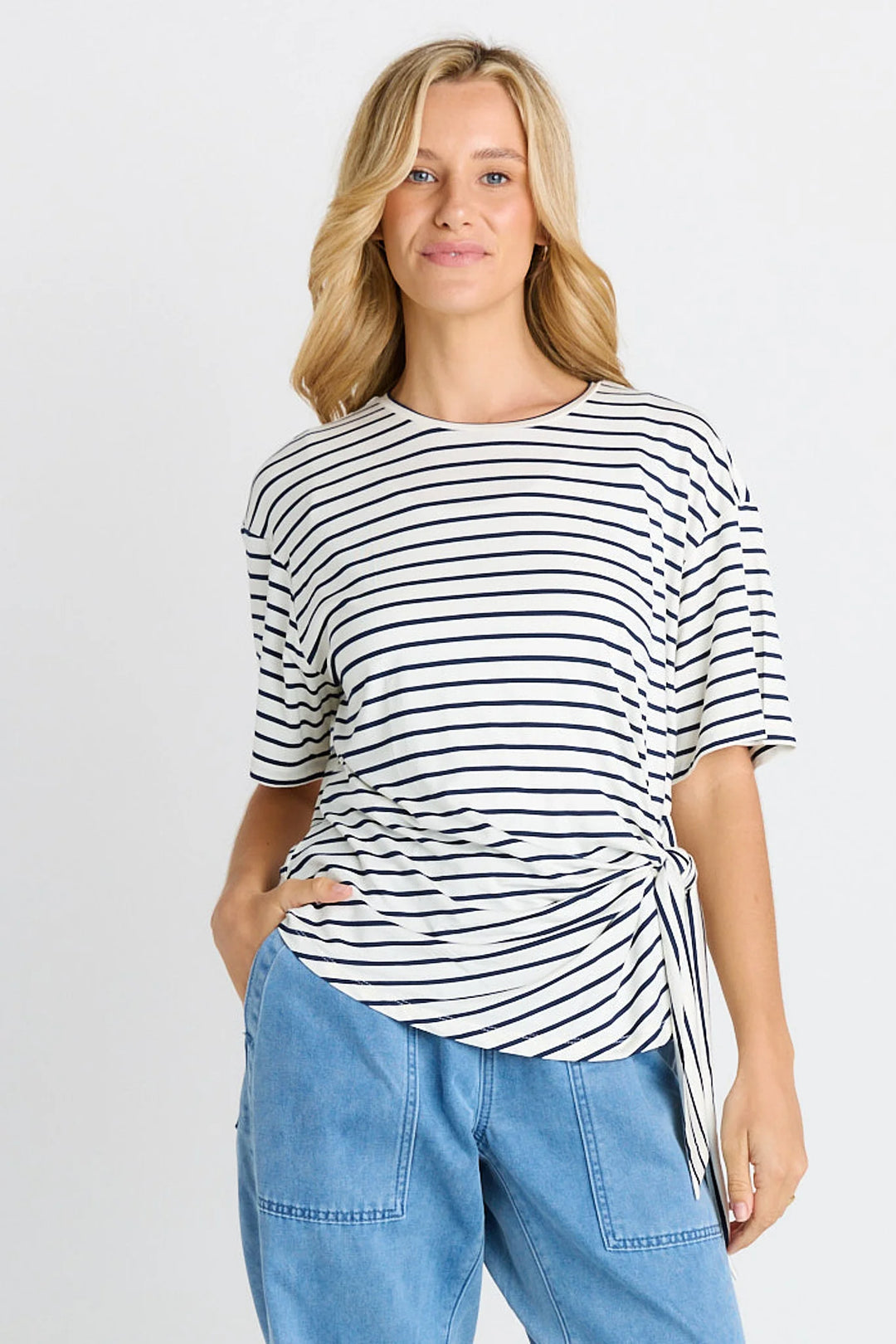 Betty Basics Black & White Striped Knot Tee