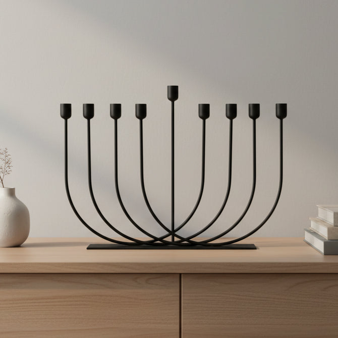 Black metal candle holder on a white background