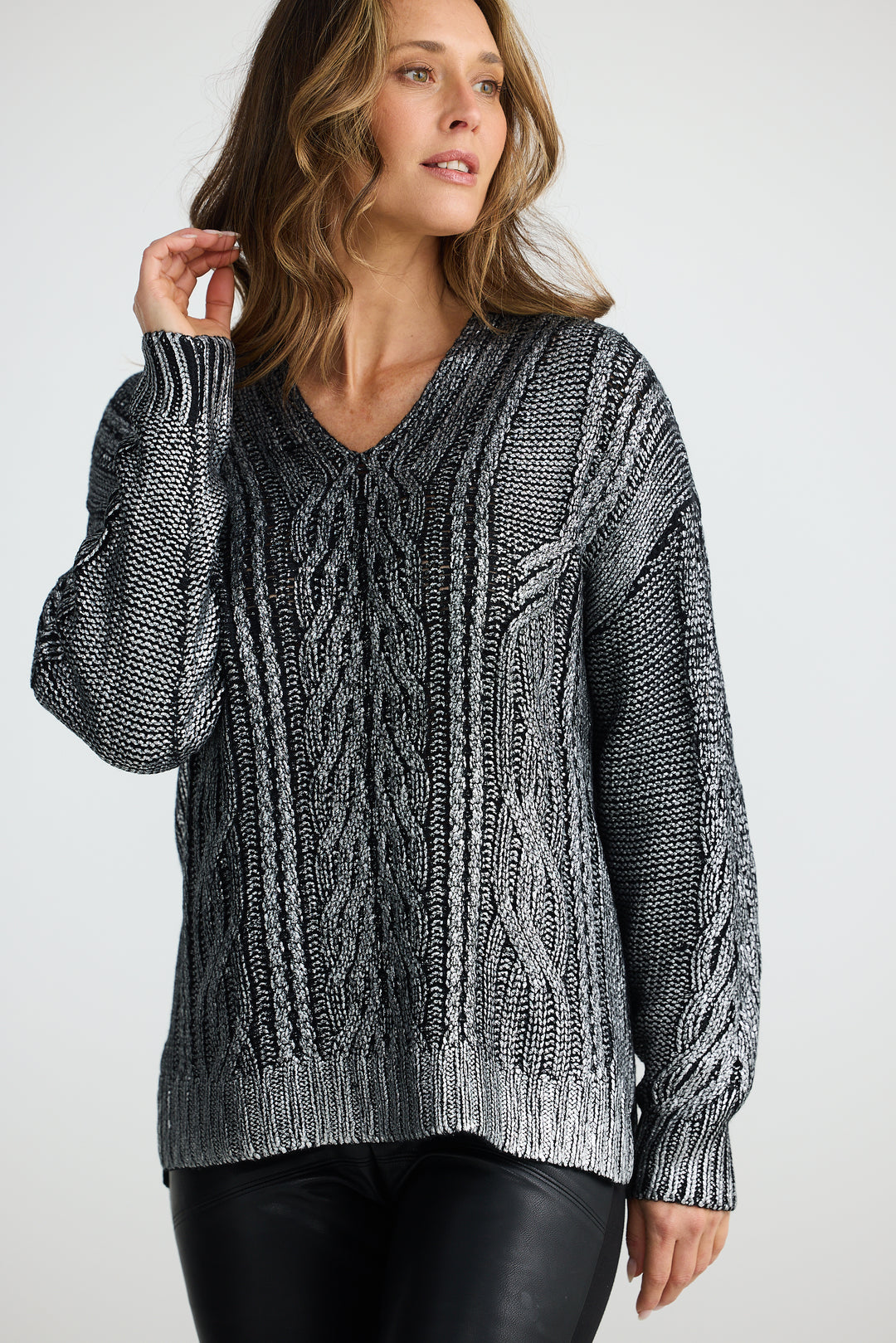 BLACK METALLIC SATELLITE KNIT