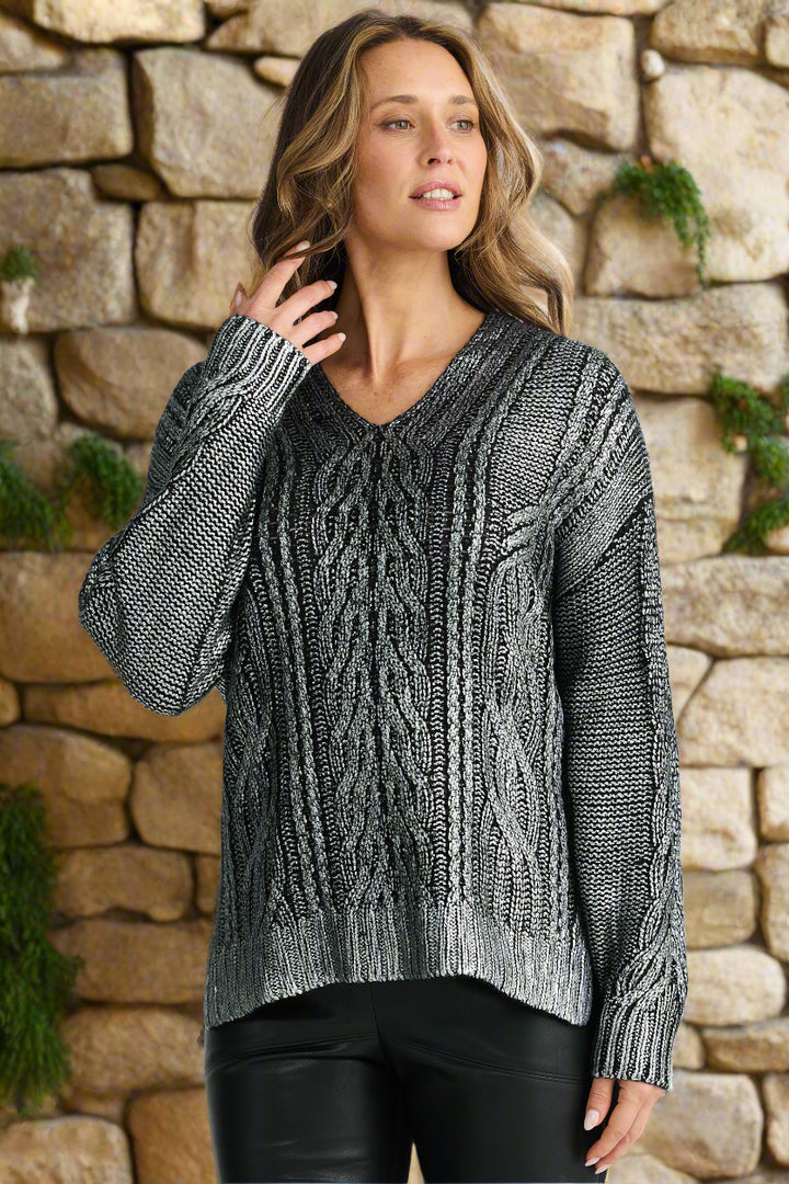 BLACK METALLIC SATELLITE KNIT